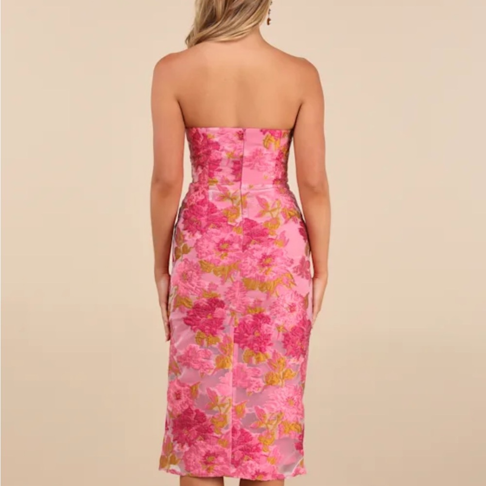 Lulus Upgraded Event Black Jacquard Strapless Bustier Midi Dress - Picture 2 of 4
